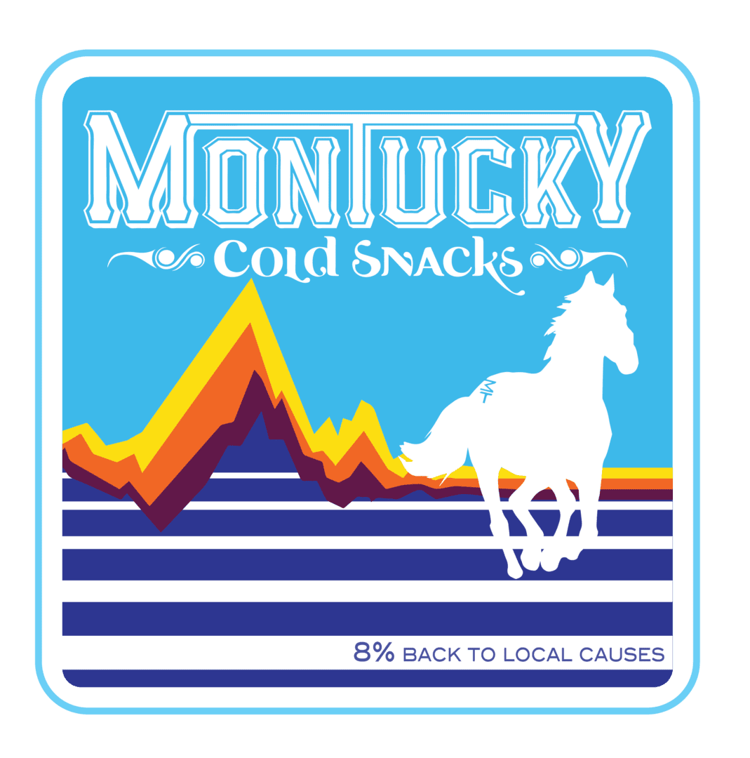 A blue and white logo with a horse on it.