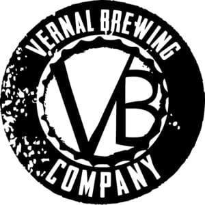 A black and white logo of vernal brewing company.