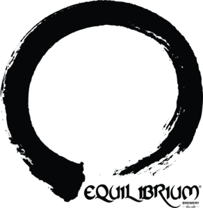 A black enso circle with the word equilbrium written underneath it.