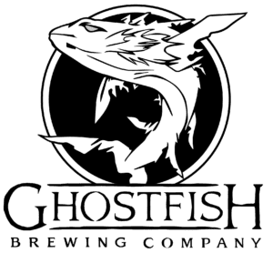 A black and white image of the ghostfish brewing company logo.