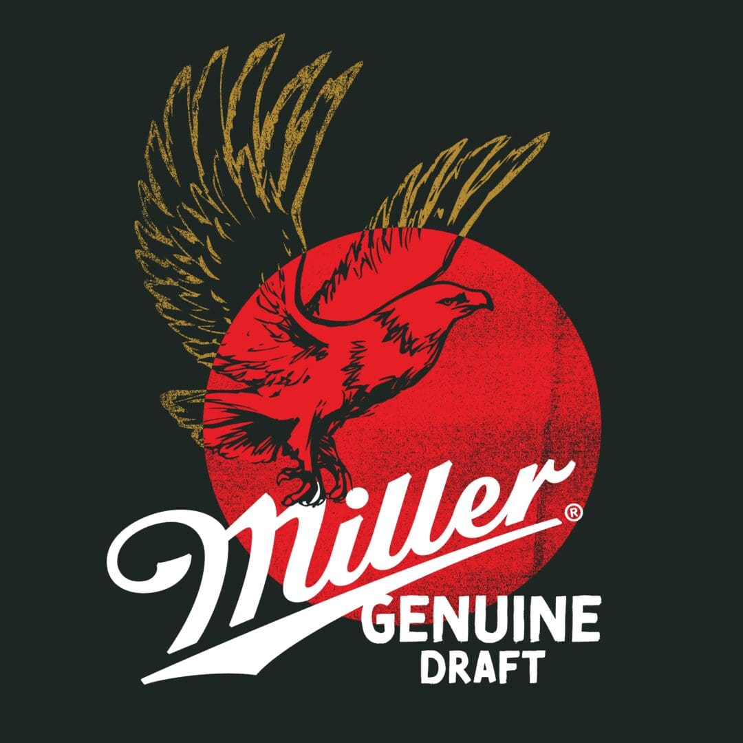 A red and black logo for miller genuine draft.